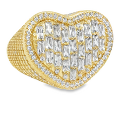 10KT Gold Iced Out Baguette CZ Heart Ring