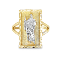 10KT Gold Rectangle San Judas Ring 20MM