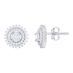 925 Sterling Silver Womens Cubic-Zirconia Sunburst Fashion Stud Earrin