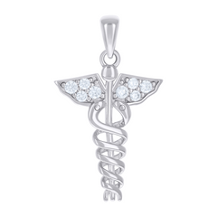 925 Sterling Silver Unisex Cubic-Zirconia Caduceus Medical Symbol Occu