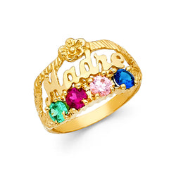 14KT Yellow Gold CZ Mothers Ring with 4 Stones Madre