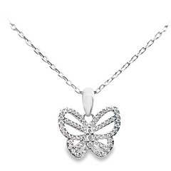 925 Sterling Silver Womens Cubic-Zirconia Butterfly Necklace