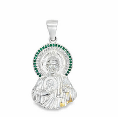 Sterling silver St Jude Pendant Green Halo Half Body