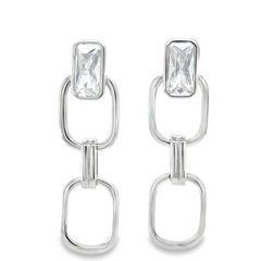 Sterling Silver Modern Stud Earrings with Emerald Cut Stone