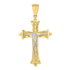 10kt Two-Tone Gold Mens Women Diamond-Cut Crucifix Cross Religious Cha