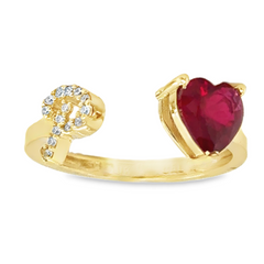 10KT Gold Adjustable Red Heart Initial Ring Letter P