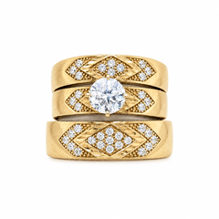 10KT Gold His and Hers Wedding Trio Set with CZ