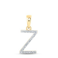 10k Yellow Gold Round Diamond Z Initial Letter Pendant 1/10 Cttw