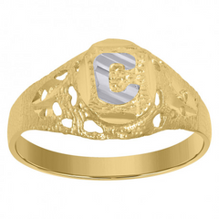 10kt Two-Tone Gold Unisex Kids Children Diamond-Cut Textured Oval Init