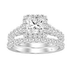 1.75 CTTW Certified Lab-Created Halo Princess Diamond Engagement Ring with Wedding Band in 14KT White Gold Setting (Center 1.00CT)