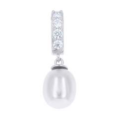 925 Sterling Silver Womens Cubic-Zirconia Pearl Drop Fashion Pendant