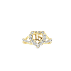 10KT YELLOW GOLD .05 CTTW DIAMOND QUINCEAñERA HEART RING