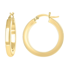 10KT GOLD 3MM SQUARE TUBE HOOP EARRINGS, 25MM