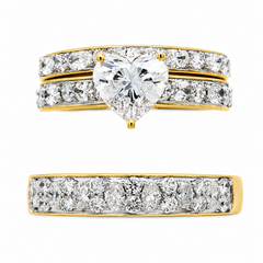 14KT Yellow Gold 3.26CTTW Certified Lab-Created Heart Shape Wedding Tr