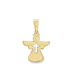 10KT Gold Handmade Angel Pendant with Cross 0.75IN+Bail Mother of Angel, Baby Angel Memorial
