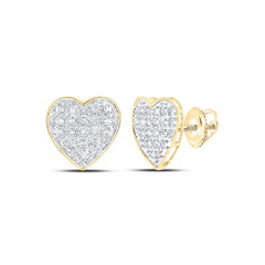 10k Yellow Gold Round Diamond Heart Earrings 1/10 Cttw