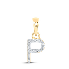 10K YELLOW GOLD ROUND DIAMOND INITIAL P LETTER PENDANT 0.10 CTTW