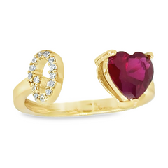 10KT Gold Adjustable Red Heart Initial Ring Letter O