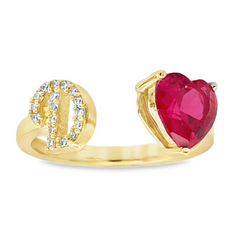 10KT Gold Adjustable Red Heart Initial Ring Letter D
