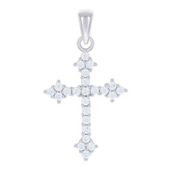 925 Sterling Silver Unisex Cubic-Zirconia Cross Religious Charm Pendan