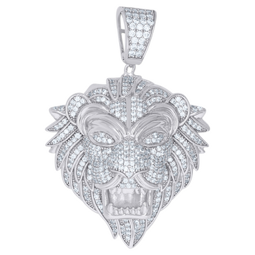 925 Sterling Silver Mens Baguette Cubic-Zirconia Lion Animal Wildlife