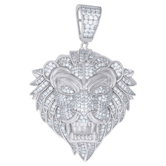 925 Sterling Silver Mens Baguette Cubic-Zirconia Lion Animal Wildlife