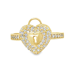 10KT Yellow Gold Lock Ring with White Stones