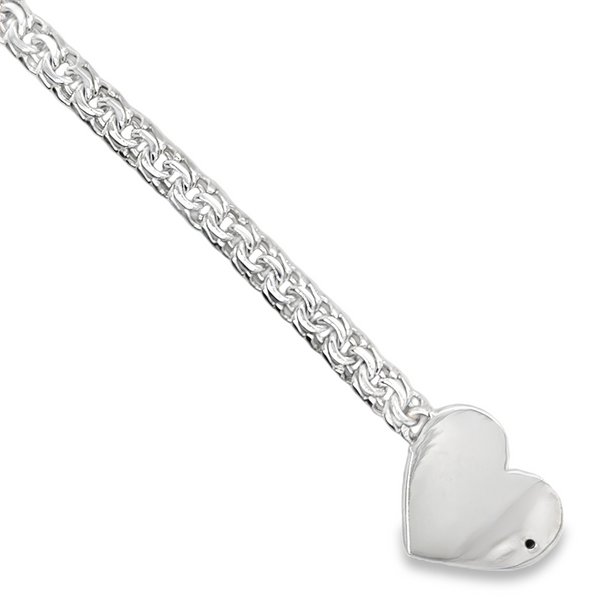 Sterling Silver 8MM Chino Link Big Heart Bracelet 6 Inches FREE