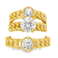 10KT Gold His and Hers Wedding Trio Set with Cuban Design