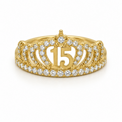 10kt Gold Womens Cubic-Zirconia 15 Anos Quinceanera Crown Ring
