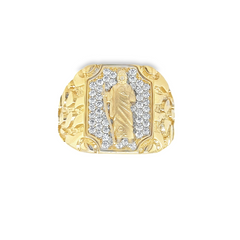 10KT Gold Nugget San Judas Ring with CZ