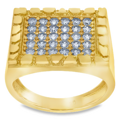 10kt Yellow Gold Mens Cubic-Zirconia Nugget Rectangular Ring