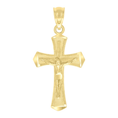 10kt Yellow Gold Textured Crucifix Cross Religious Charm Pendant 26MM