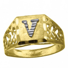 10kt Two-Tone Gold Unisex Kids Children Diamond-Cut Textured Initial L