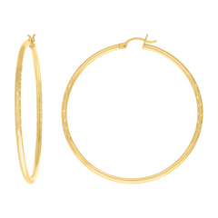 10kt Yellow Gold Womens Diamond-Cut 50 mm x 2 mm Round Tube Hoop Earri
