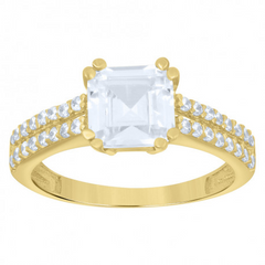 10kt Yellow Gold Womens Cushion-Cut Round Cubic-Zirconia Fashion Ring