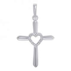 925 Sterling Silver Unisex Heart Cross Religious Charm Pendant