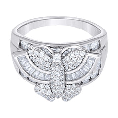 925 Sterling Silver Womens Baguette Round Cubic-Zirconia Butterfly Rin