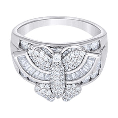 925 Sterling Silver Womens Baguette Round Cubic-Zirconia Butterfly Rin