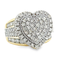 10K YELLOW GOLD ROUND DIAMOND HEART BRIDAL WEDDING RING SET 3.0 CTTW