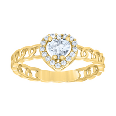 10kt Yellow Gold Womens White Heart Cubic-Zirconia Fashion Ring