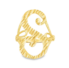 10KT Gold Women's Large Diamond Cut Initial S Ring