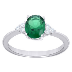 925 Sterling Silver Womens Green White Oval Round Cubic-Zirconia Oval