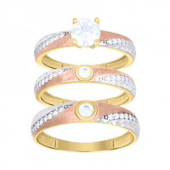 10kt Tri-Color Gold Cubic-Zirconia Wedding Trio Ring Set