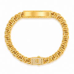 10KT Gold 7MM Chino Bar Bracelet with Greek Bars, Greek Border 7.5 In