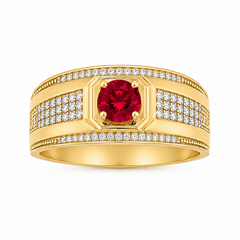 10KT Yellow Gold Mens Ring with Red Stone