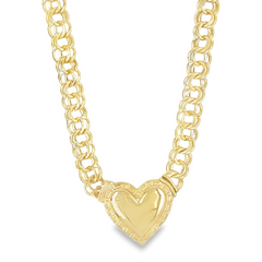 10KT Gold 7MM Chino Link Monaco Heart Chain with Greek Border 18 Inches FREE ENGRAVING