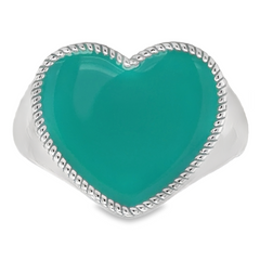 Sterling Silver Turquoise Enamel Heart Ring Size 7