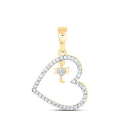 1/6CTW-NATURAL DIAMONDS HEART PENDANT WITH CROSS 10KT GOLD