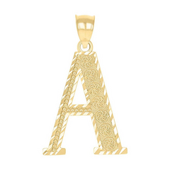 10kt Yellow Gold Unisex Diamond-Cut Initial Letter A Charm Pendant, 1